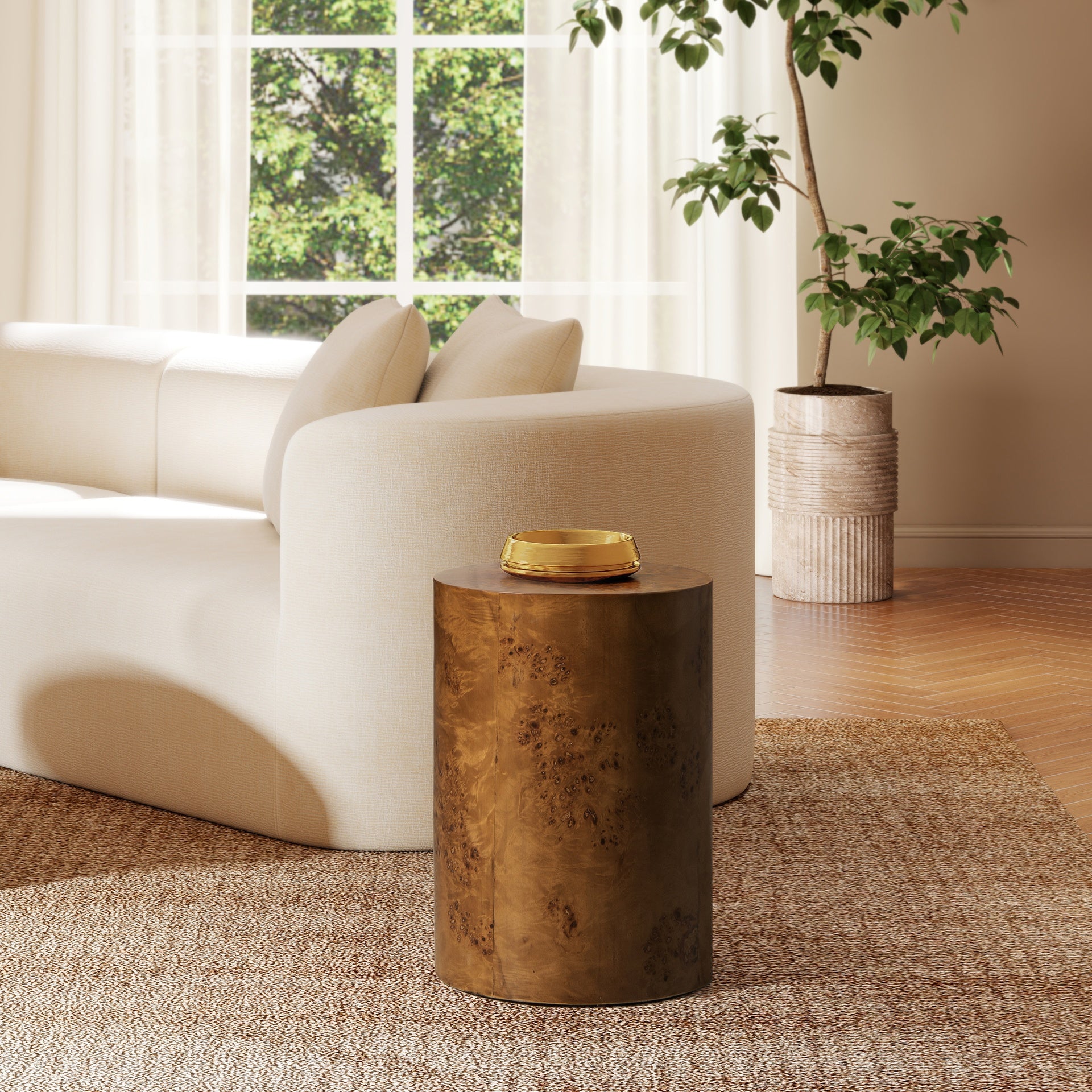 Nebula 22" Accent Pillar Side Table, Medium Brown Walnut Burl Wood