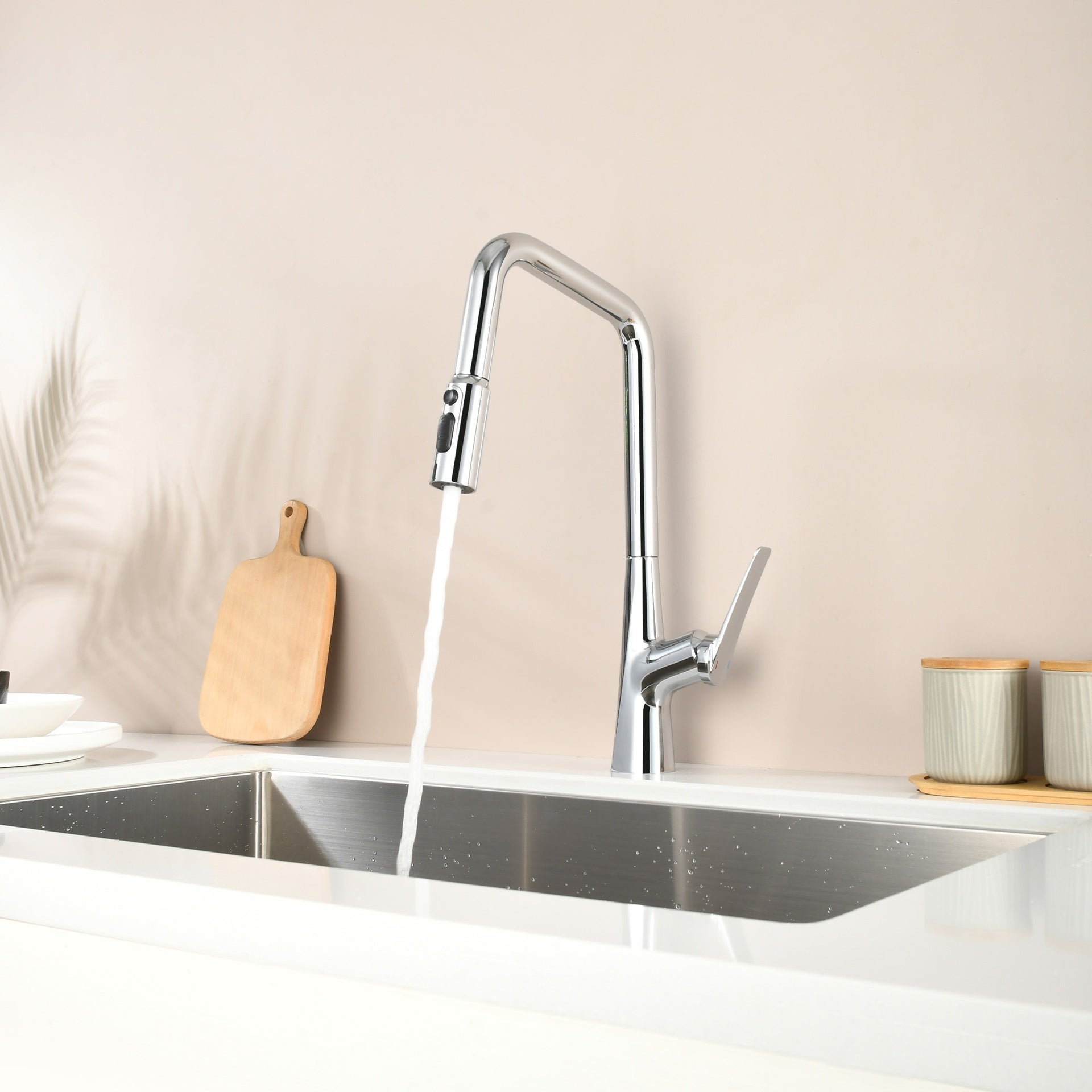 Professional Chrome Kitchen Faucet - 3 Function 360 Sprayer, One Touch Switching & FastConnect