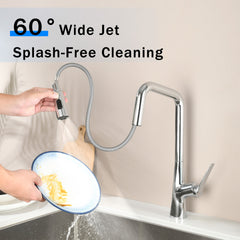 Professional Chrome Kitchen Faucet - 3 Function 360 Sprayer, One Touch Switching & FastConnect