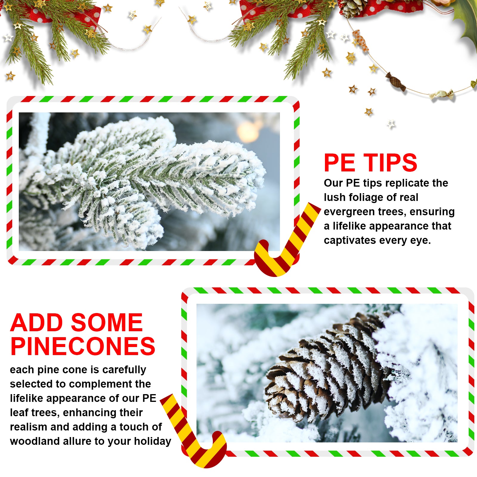 3FT Flocked Christmas Tree with Pot Base, 70 Warm White LED Lights, 365 Tips, PE+PVC Branches with 7 Pine Cones – Small Prelit Holiday Tree for Tabletop, Entryway, or Home Decor