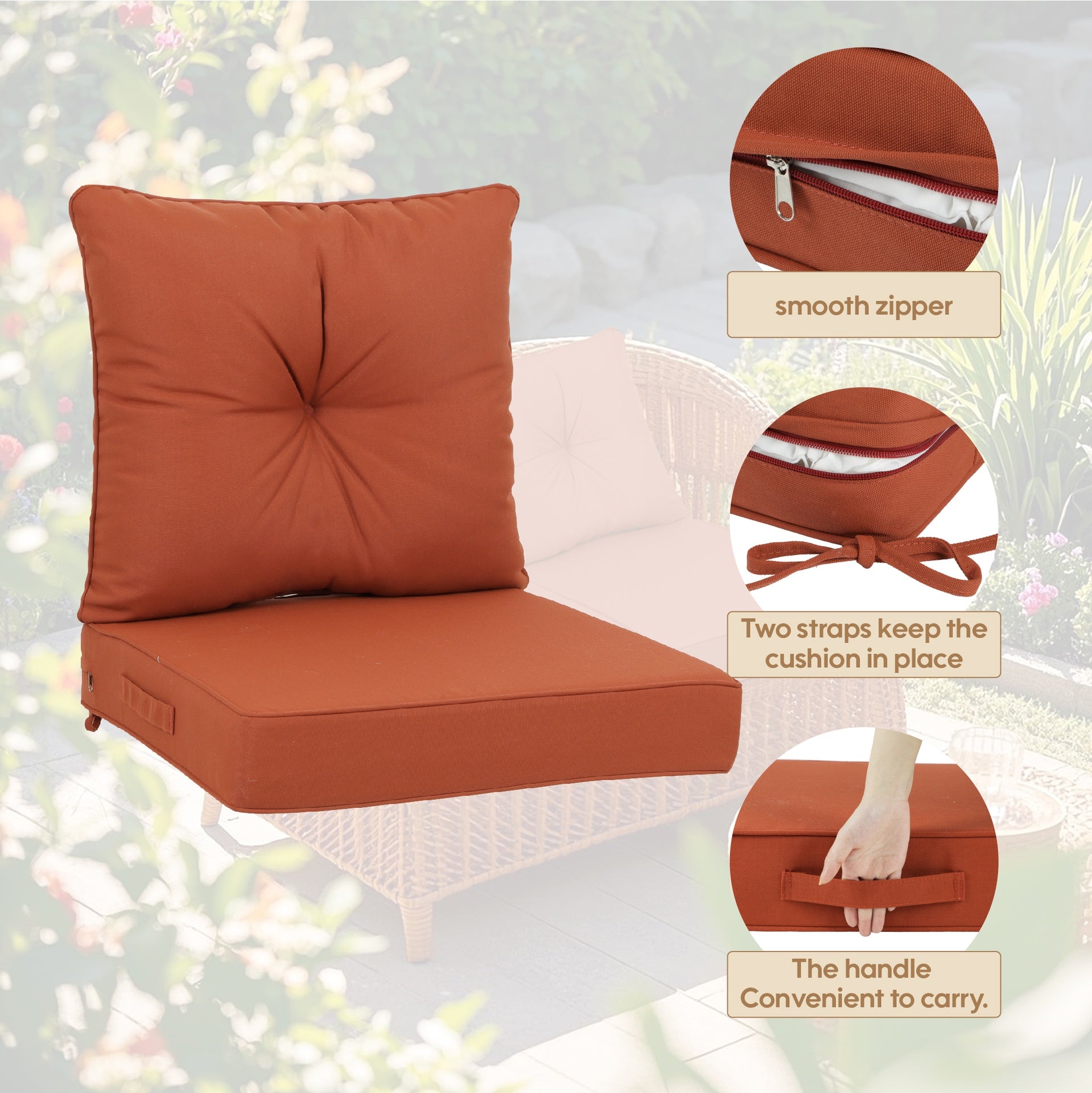 Outdoor Deep Seat Cushions for Patio Furniture, Waterproof Replacement Patio Chair Cushions Set of 2, 24 x 24 x 4 Inch,sewn circle tack Red