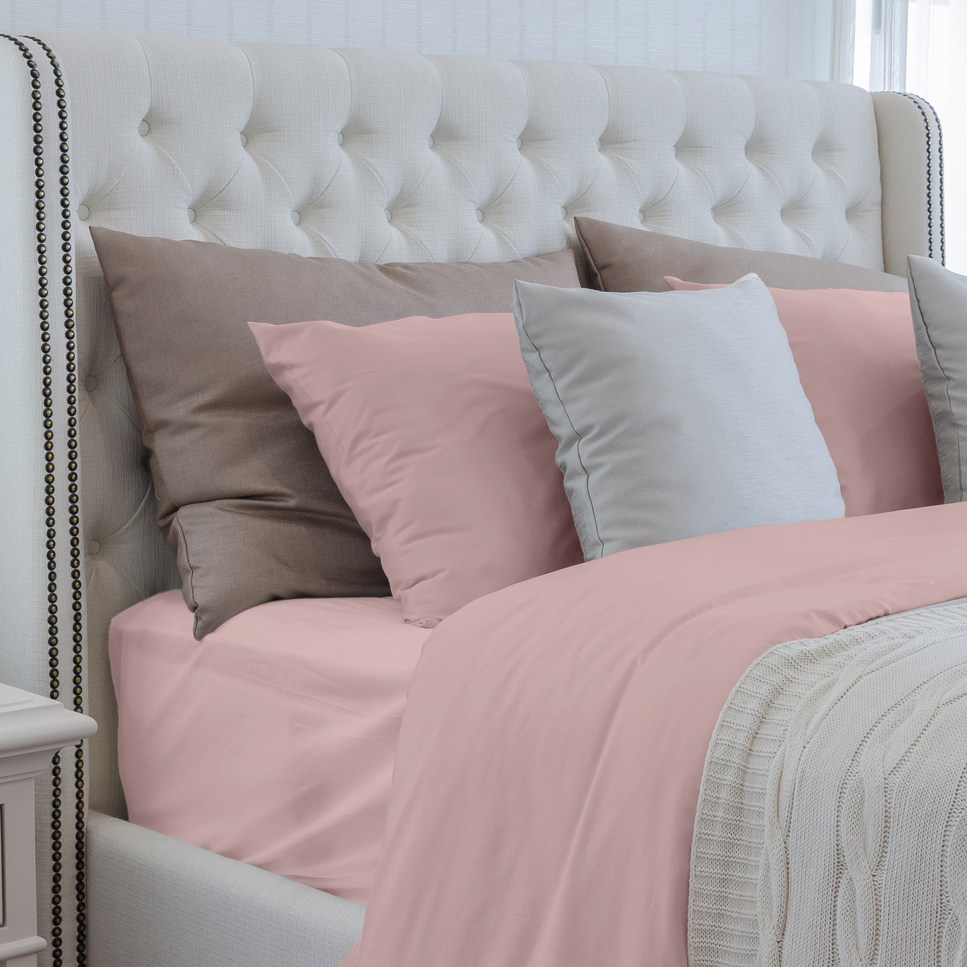 Luxuriously Soft 100% Viscose Derived from Bamboo 5-Piece Sheet Set , Oeko-TEX Certified, Split King - Pale Rose
