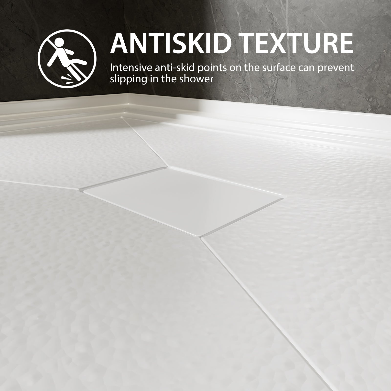 48x32 Inch White Acrylic Shower Base, Center Drain, Non-Slip Surface