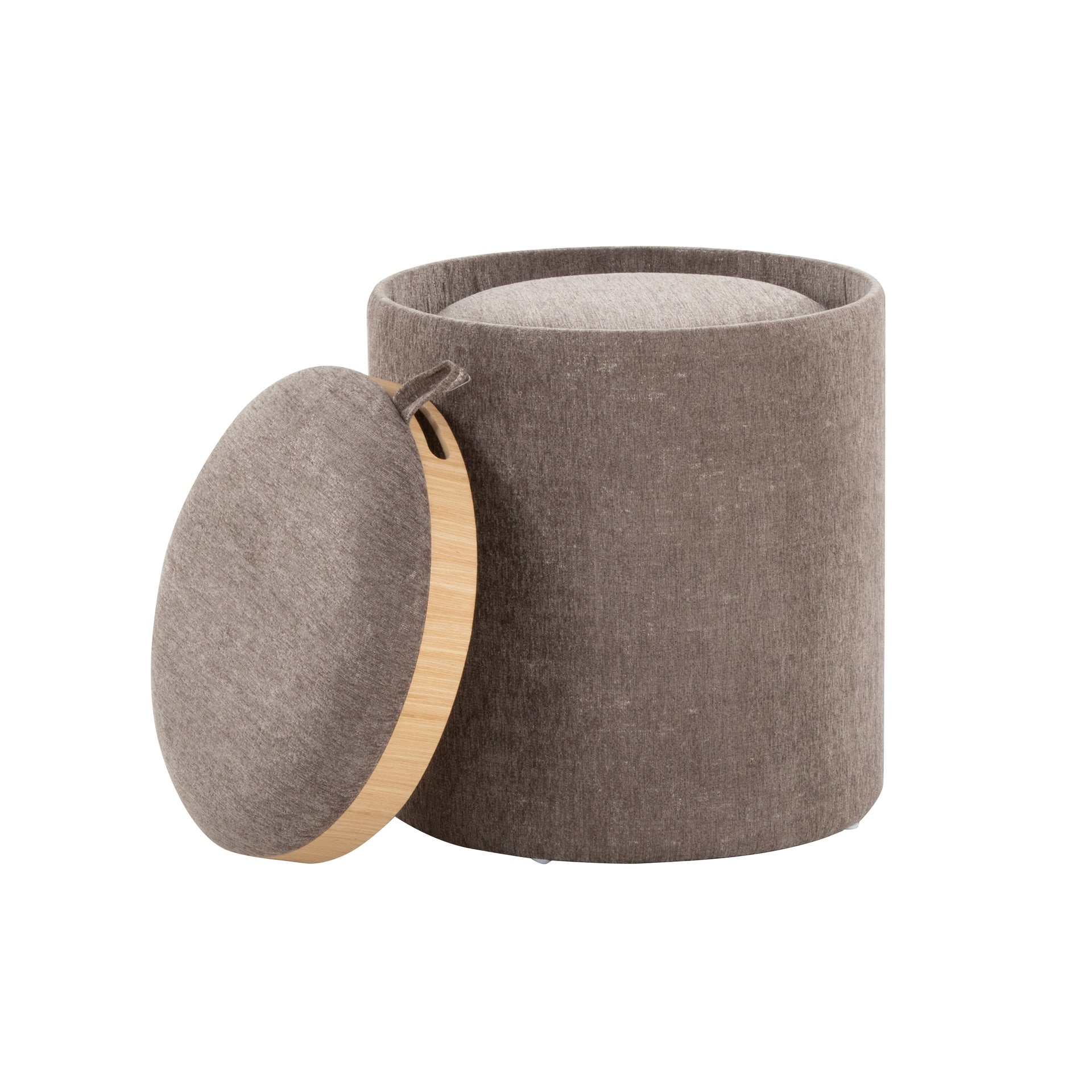 Tray Contemporary Nesting Ottoman Set in Brown Fabric and Natural Wood by LumiSource