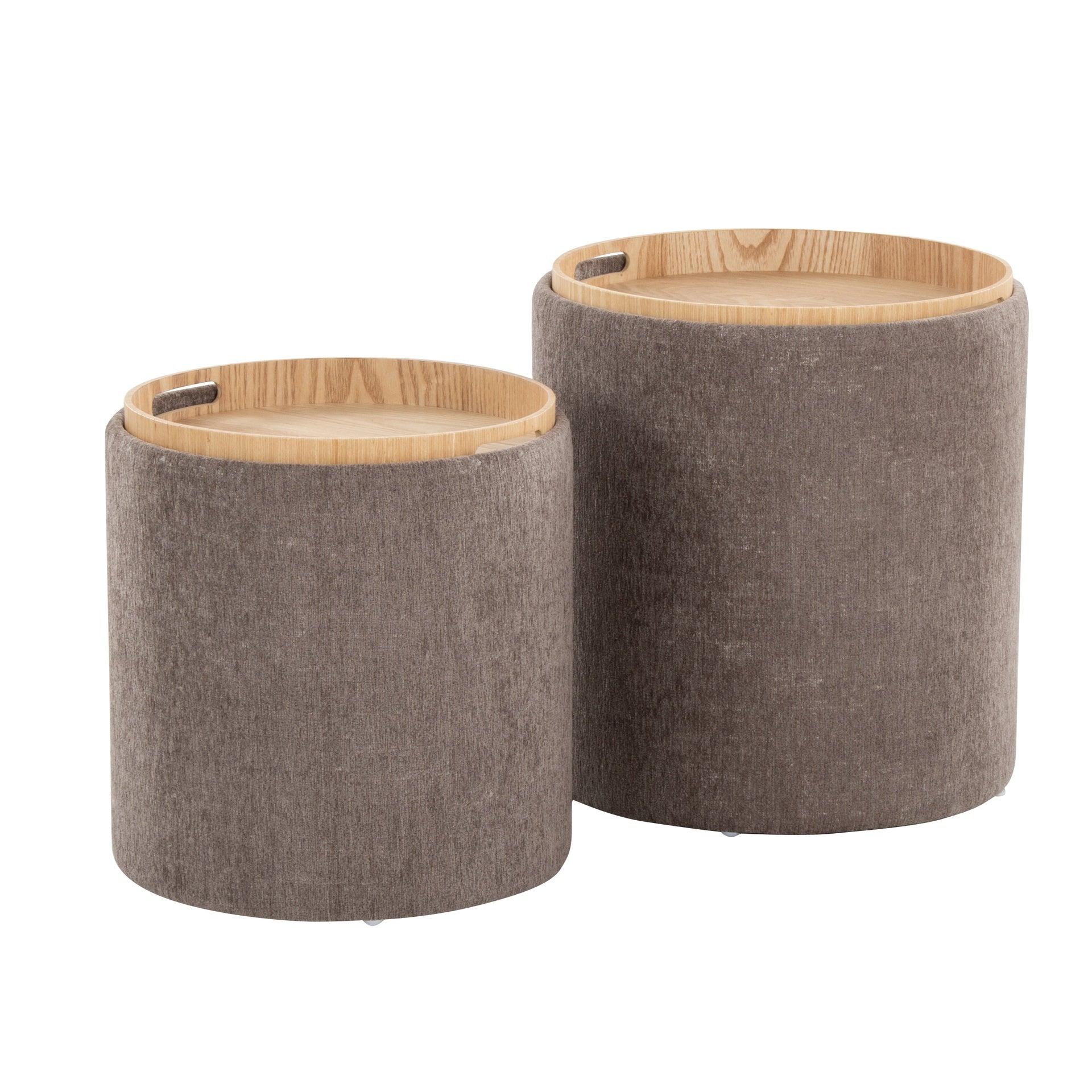 Tray Contemporary Nesting Ottoman Set in Brown Fabric and Natural Wood by LumiSource