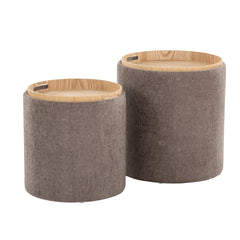 Tray Contemporary Nesting Ottoman Set in Brown Fabric and Natural Wood by LumiSource