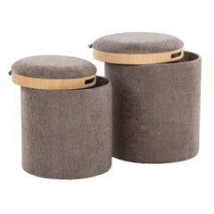Tray Contemporary Nesting Ottoman Set in Brown Fabric and Natural Wood by LumiSource