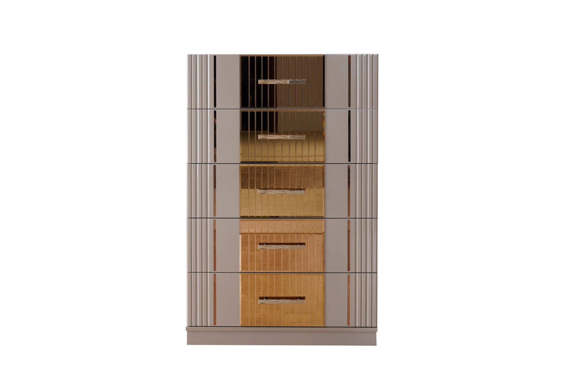 Lorenzo Gold Detailed 5 Drawer Chest made with Wood in Gray (NJ Warehouse Warehouse)