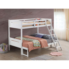 White Twin/Full Bunk Bed with Built-in Ladder