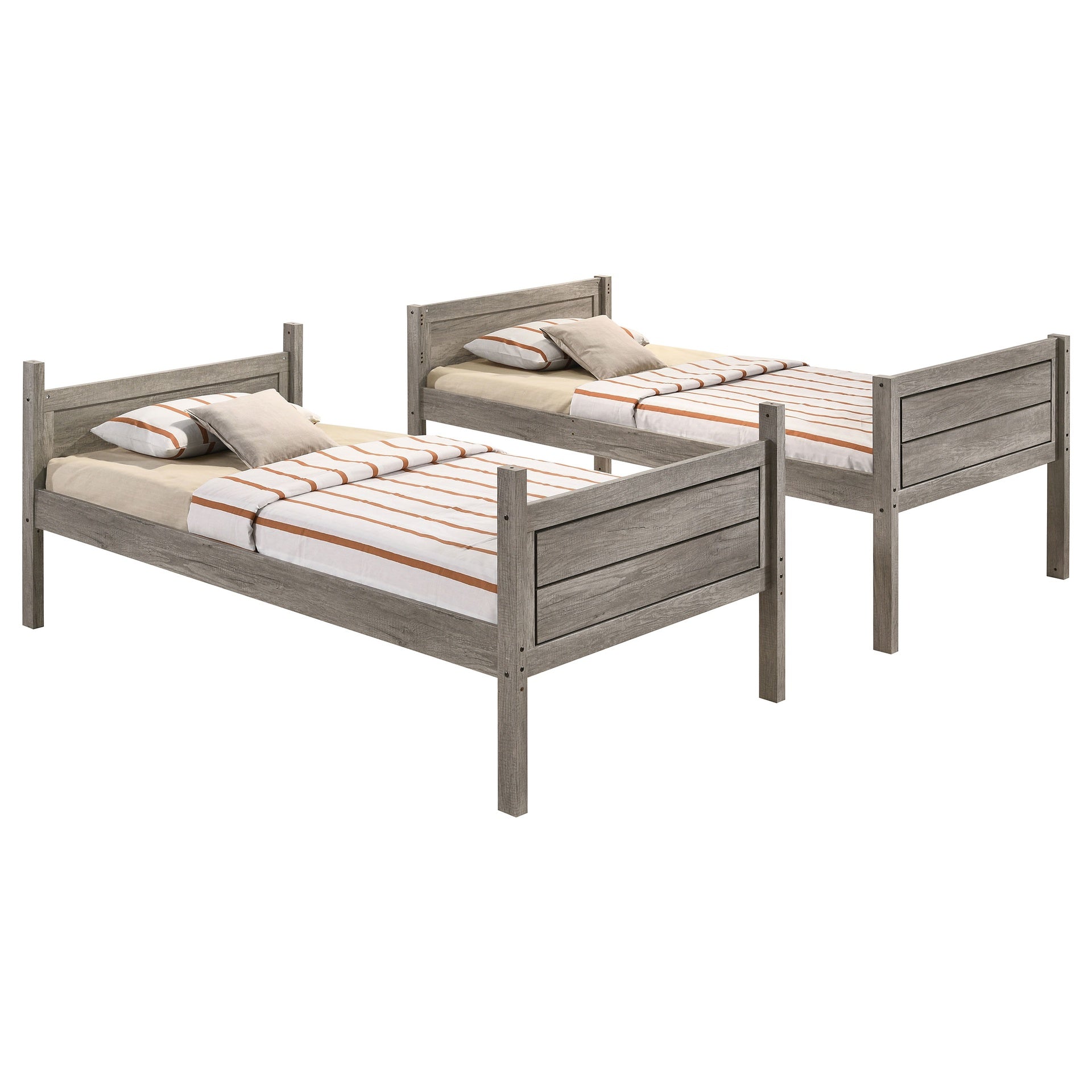Clemens Weathered Taupe Wood Twin Over Twin Bunk Bed with Mattress