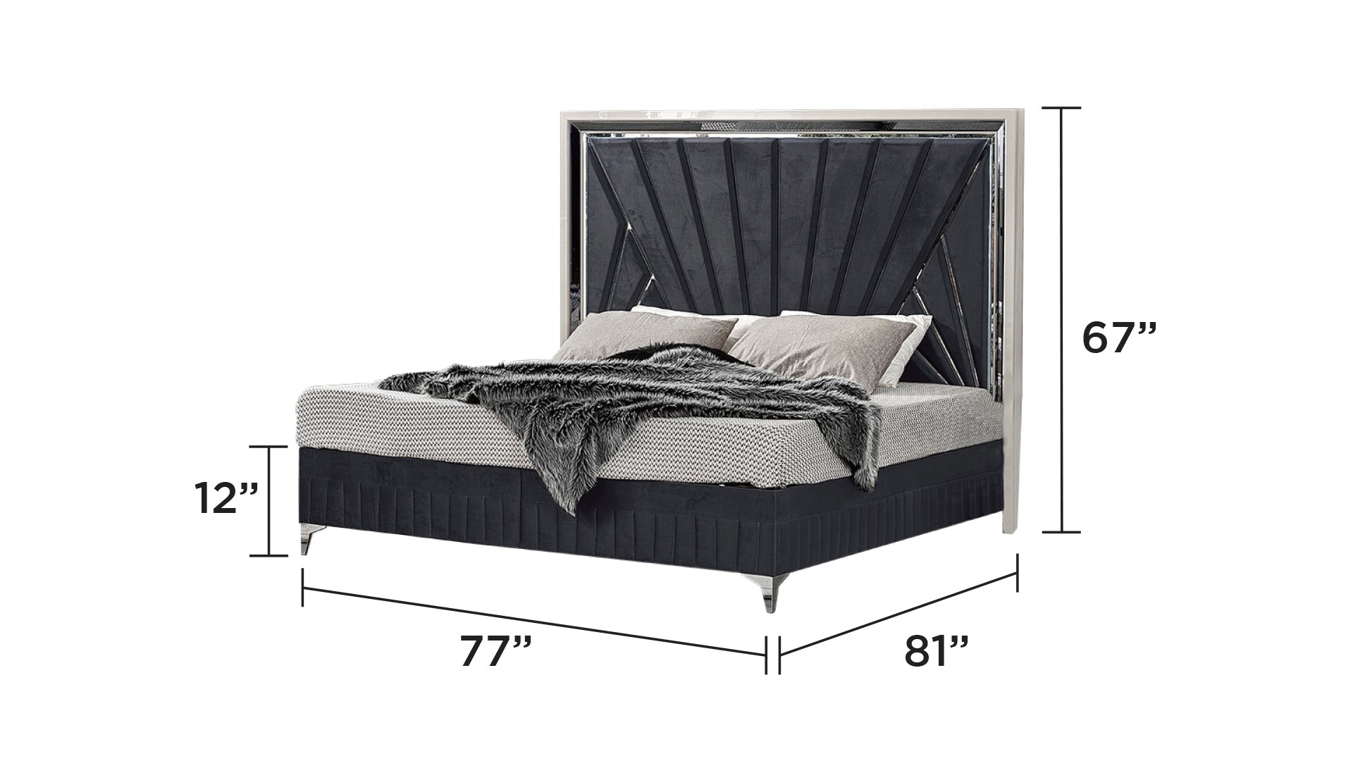 Lavita Modern & Contemporary Style 5 Pc King Upholstered Bedroom Set Made with Wood and Gold Accents in River Sand Grey (NJ Inventory)
