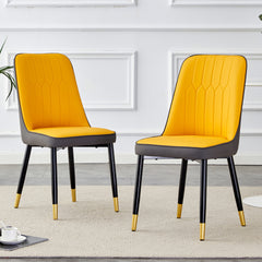 Orange yellow and dark gray stitching style, equipped with artificial leather cushioned seats, suitable for kitchen, living room, and dining room , 2-piece set (orange yellow and dark gray+PU) C-007