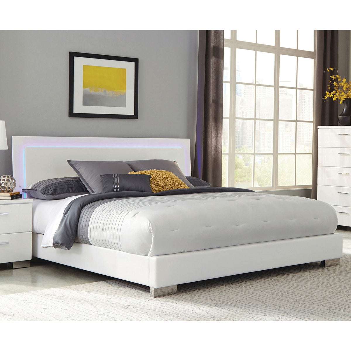 Strick & Bolton Nash Glossy White Panel Bed with LED Lights