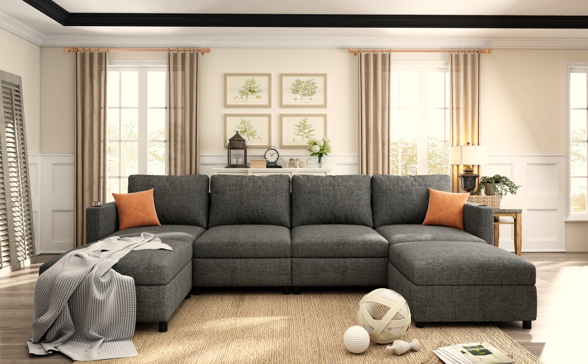 Modern Large Sectional Sofa, U-Shape Modular Sectional Couch with Storage Function,123" Sofa Bed with Ottoman,6 Seat Sectionals Chaise for Living Room,Chenille