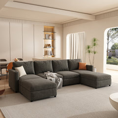 Modern Large Sectional Sofa, U-Shape Modular Sectional Couch with Storage Function,123" Sofa Bed with Ottoman,6 Seat Sectionals Chaise for Living Room,Chenille
