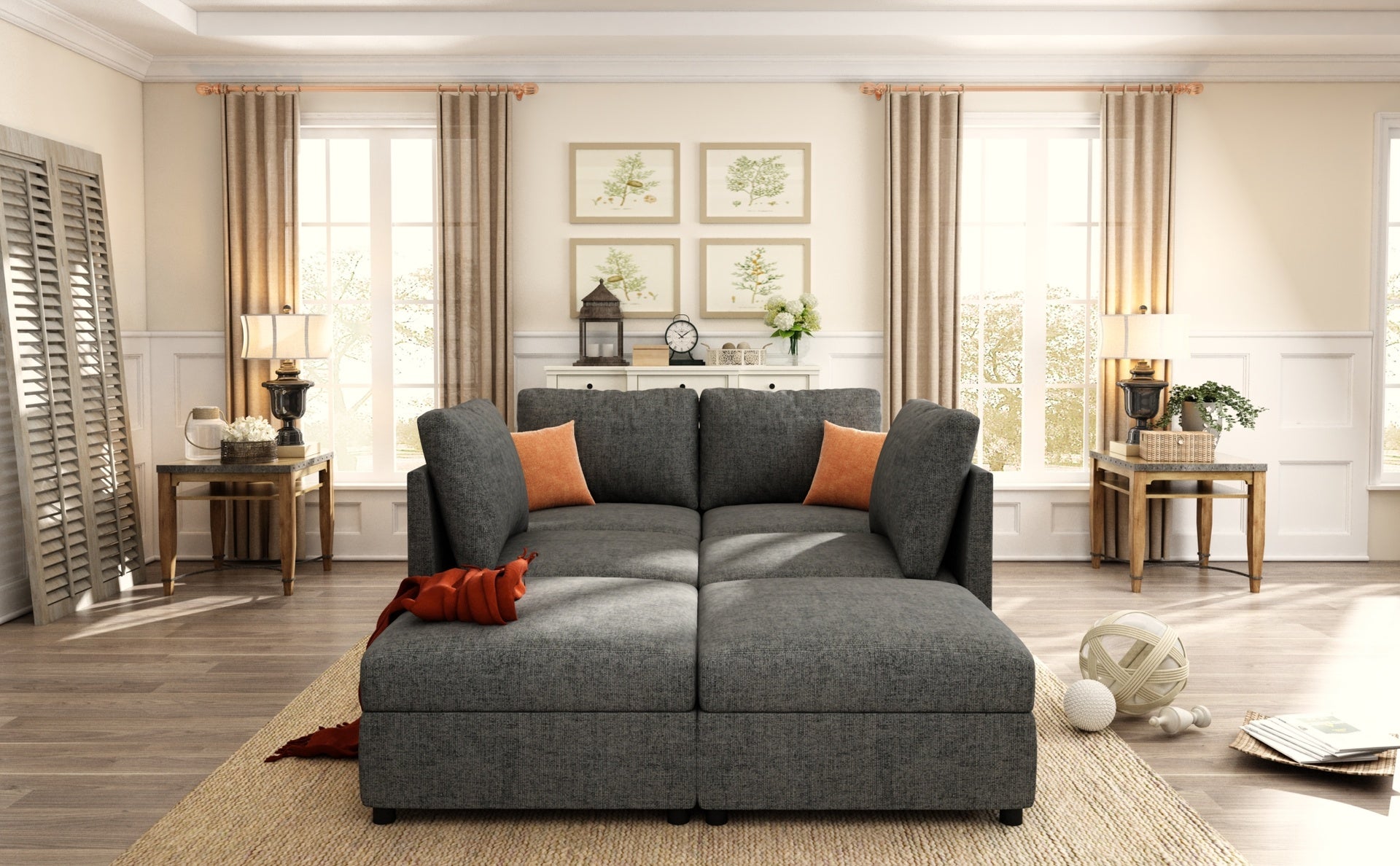 Modern Large Sectional Sofa, U-Shape Modular Sectional Couch with Storage Function,123" Sofa Bed with Ottoman,6 Seat Sectionals Chaise for Living Room,Chenille