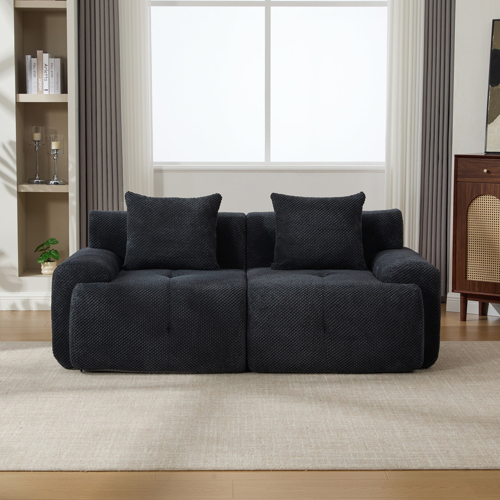 73" Modern Modular Sectional Sofa Loveseat, 2 Seater Tufted Comfy Cloud Tufted Floor Convertible Couch with 2 Pillows, Boneless Conversion Sofa for Living Room,Office, Apartment,Guestroom, Charcoal