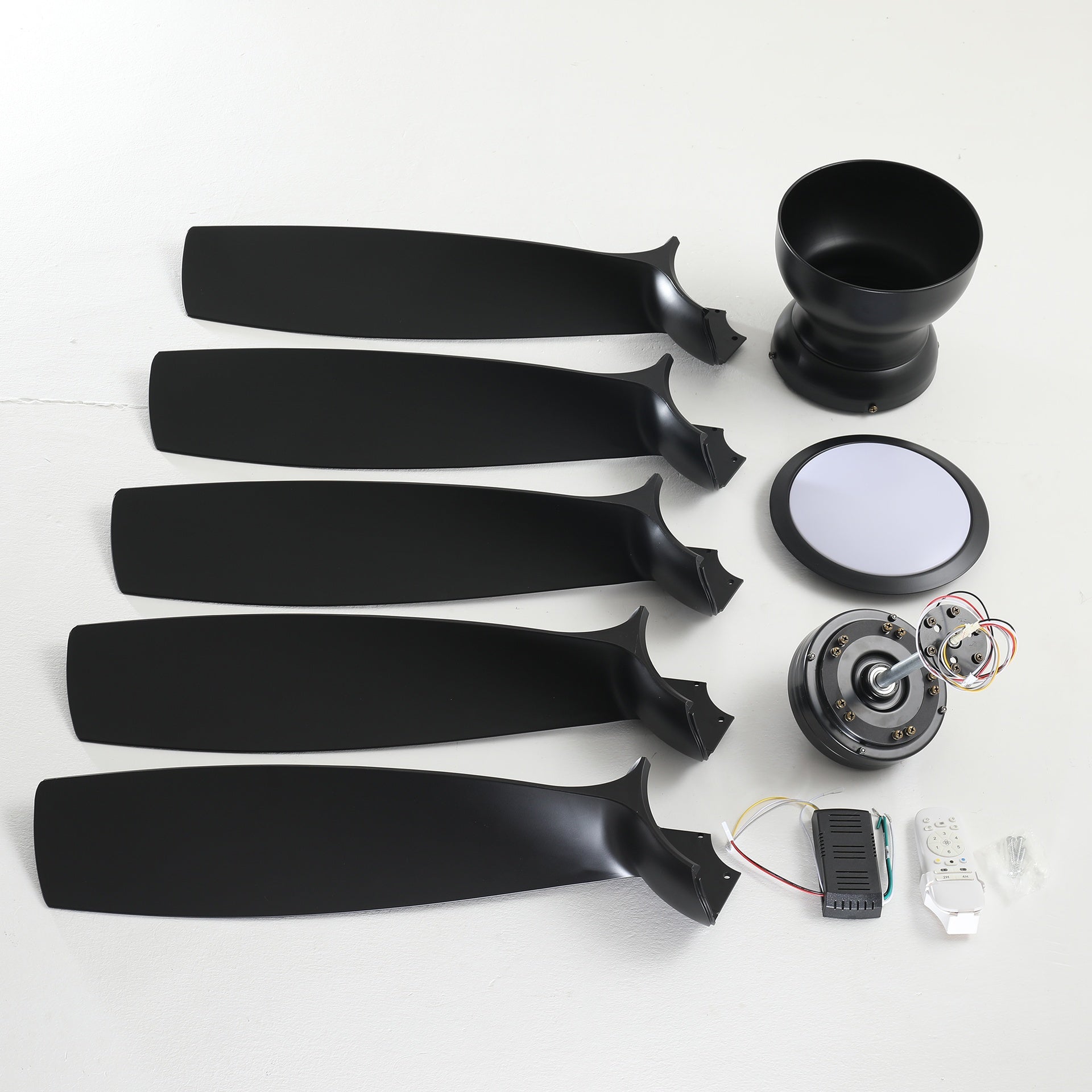 56 Inch 5 PCS ABS Blades  Ceiling Fan With Light Kit 3 Color LED Light Source, DC 6 Speed ,Remote Control Ceiling Fan  for Patio Living Room, Bedroom, Office,Indoor.(( Matte Black  )