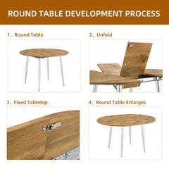 Table and chair set.With a Expandable mechanism,the Wood Grain MDF table top and silver metal legs and has a smooth surface.Paried With 4 Black PU Chairs with a vertical stripe design on the backrest.