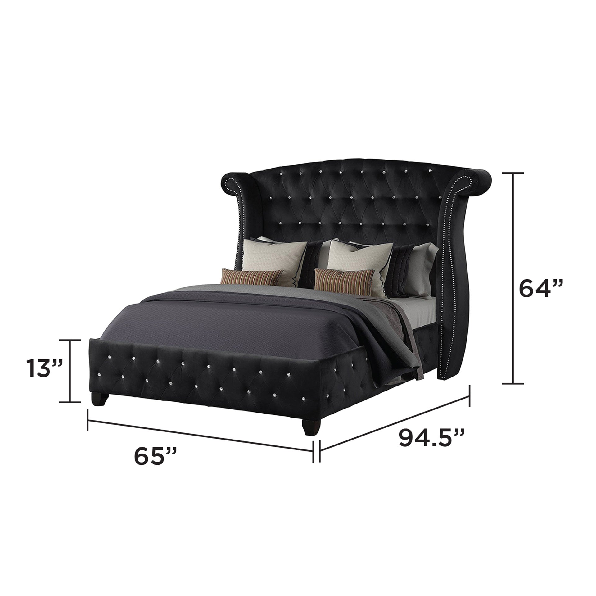 Sophia Upholstery Queen Size Bed Made With Wood in Black Color (CA inventory)