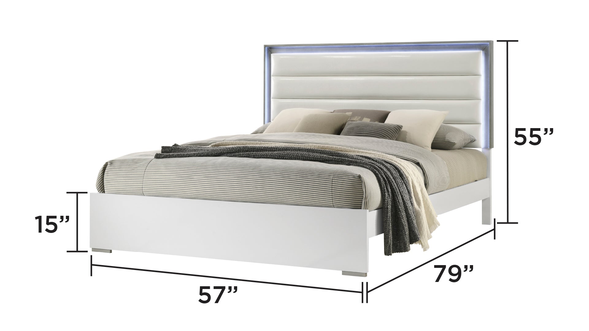 Olivia Contemporary Style 4 Pc Full Bedroom Set with LED Headboard Made with Wood in White (CA Inventory)