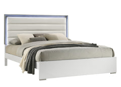 Olivia Contemporary Style Full Bed Made with LED Headboard & Wood in White (CA Inventory)