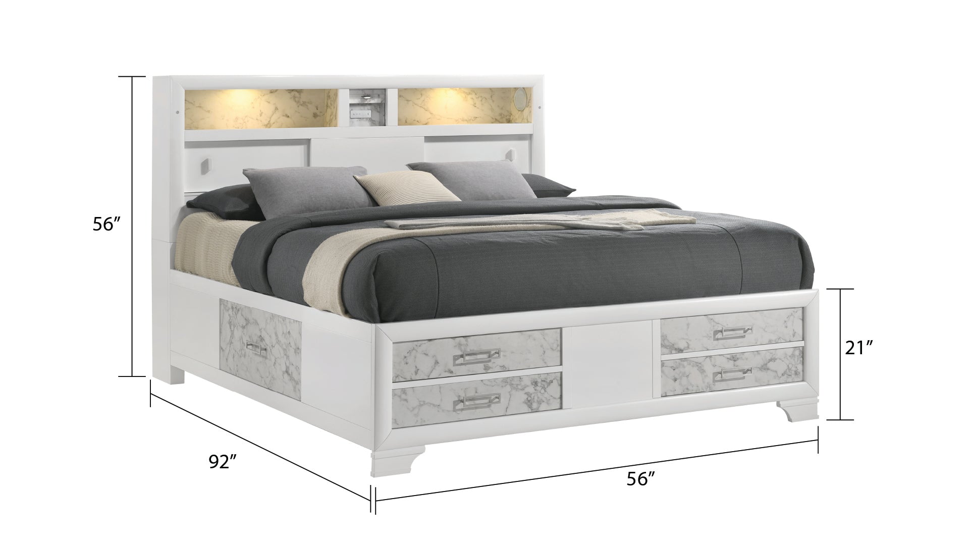 Soul Modern style full bed made with wood and Drawers in white (NJ Inventory)