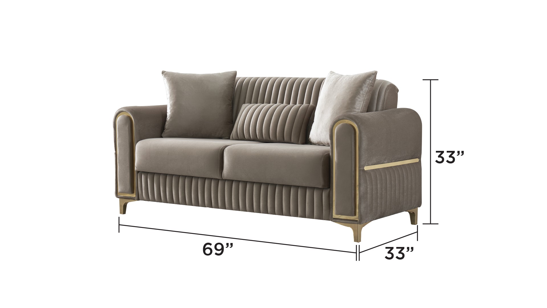 Melody Modern Contemporary Velvet Fabric Upholstered Sleeper Convertible Loveseat made with Wood & Iron in Taupe