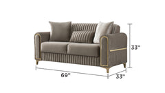 Melody Modern Contemporary Velvet Fabric Upholstered Sleeper Convertible Loveseat made with Wood & Iron in Taupe