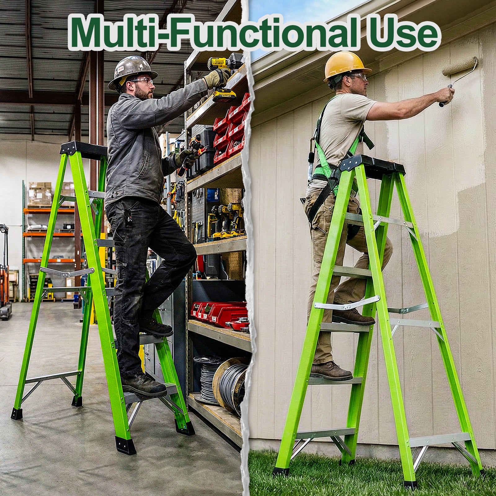 Fiberglass ladder, single side step ladder, for electrical engineering ladder structure insulation ladder,green 5steps