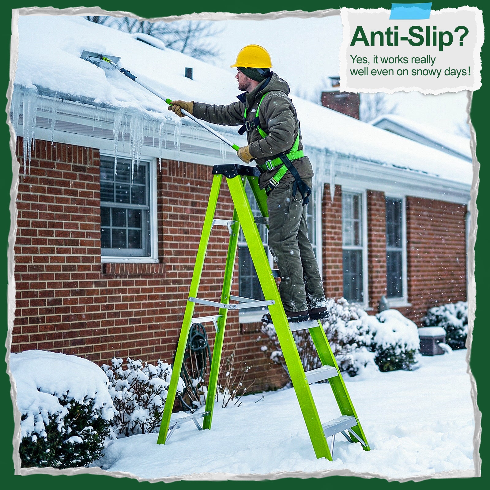 Fiberglass ladder, single-sided stepladder for electrical engineering ladder construction insulation ladder with a load capacity of 330 pounds,green