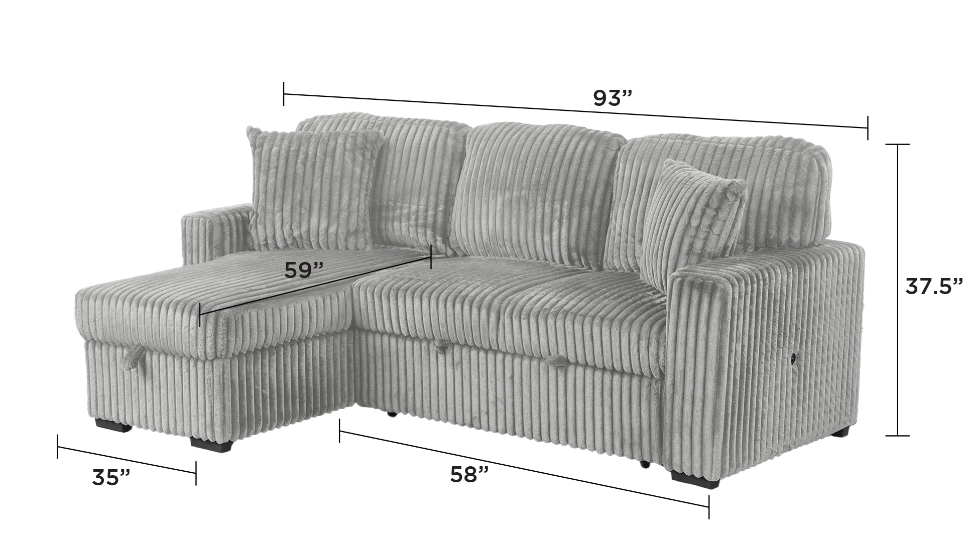 Plush Sectional Sofa W/ Pull Out Sleeper made with Velvet fabric- Gray (NJ inventory)