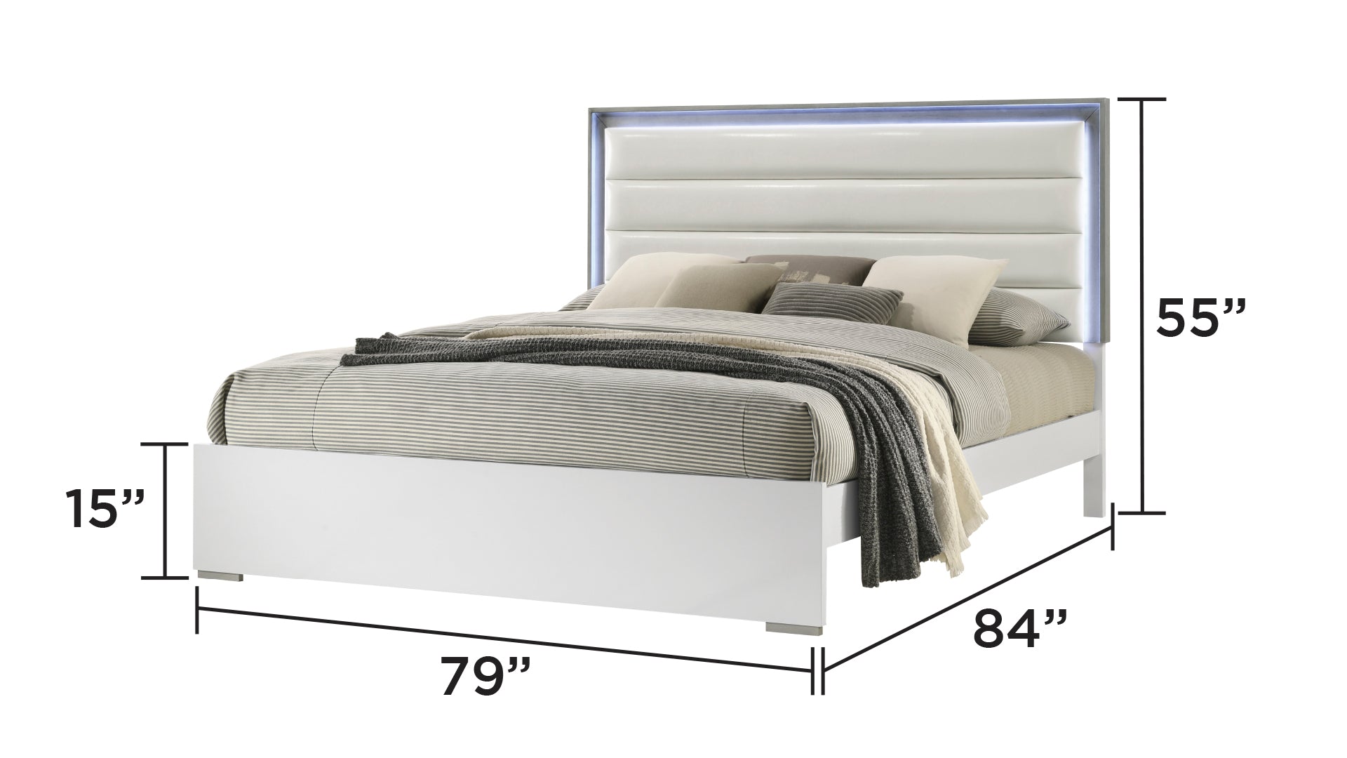 Olivia Contemporary Style 4 Pc King Bedroom Set with LED Headboard Made with Wood in White (NJ Inventory)
