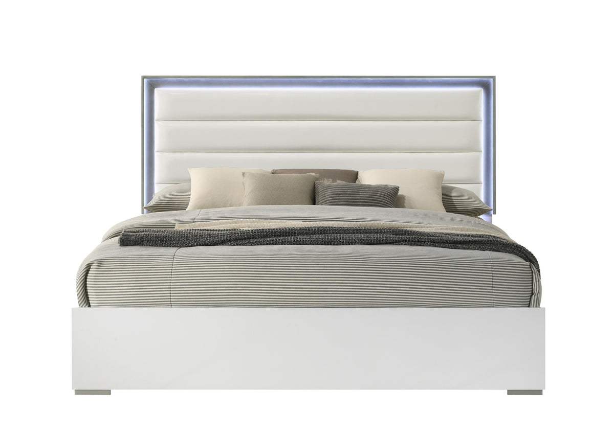 Olivia Contemporary Style King Bed Made with LED Headboard & Wood in White (NJ inventory)