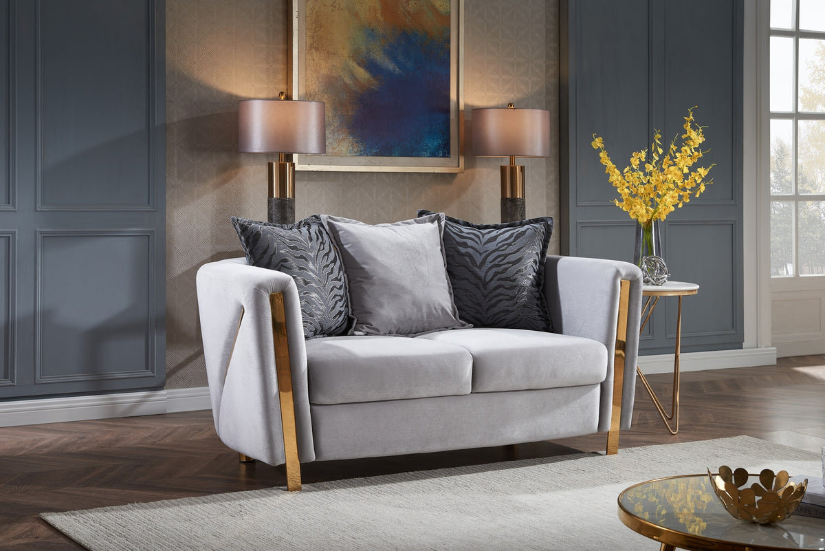 Thick Velvet Fabric Upholstered Loveseat Made With Wood in Gray