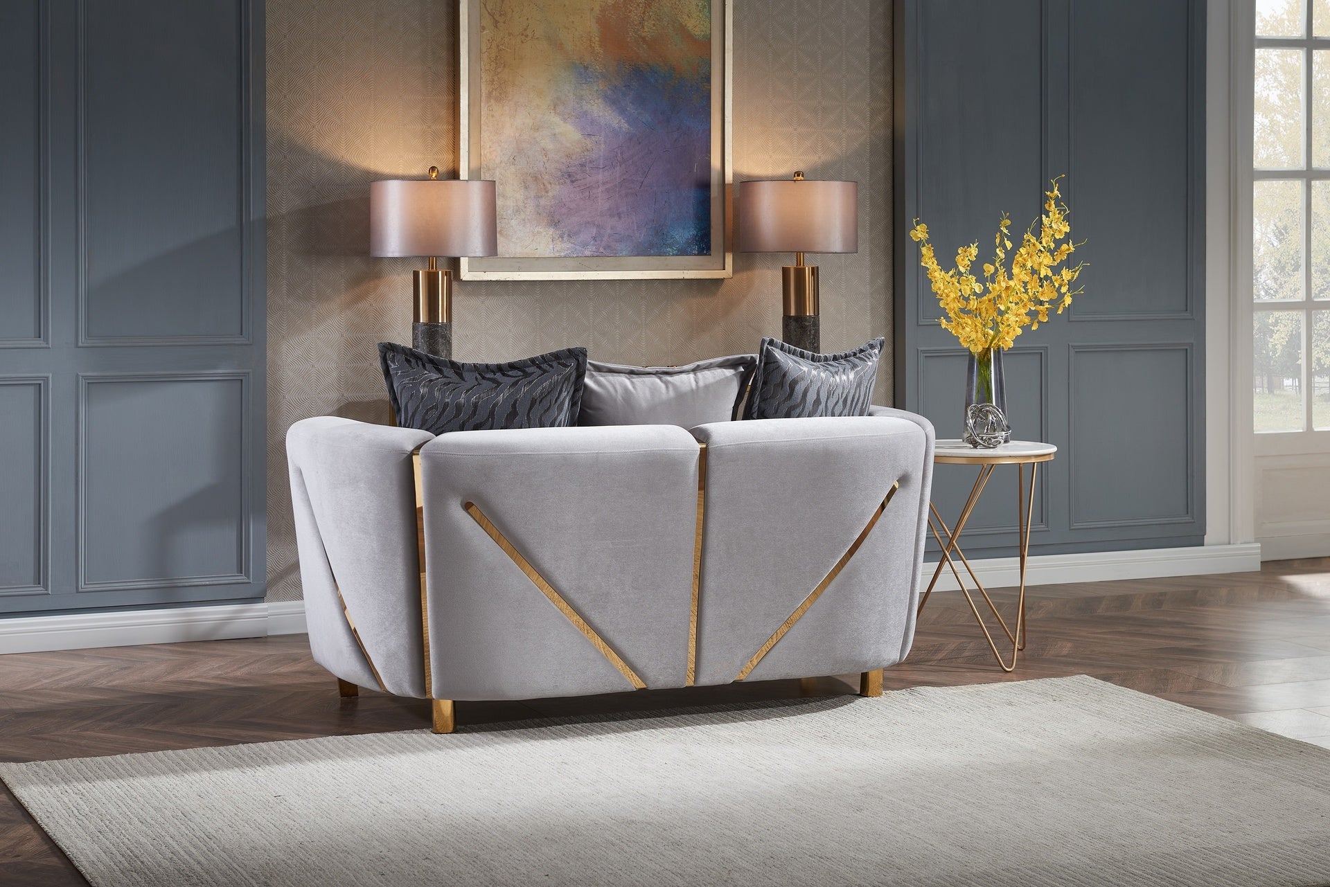 Thick Velvet Fabric Upholstered Loveseat Made With Wood in Gray