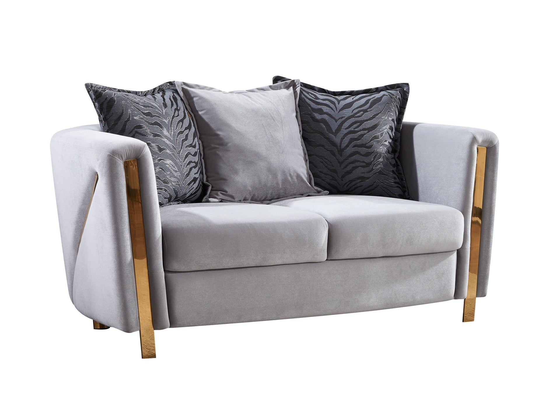 Thick Velvet Fabric Upholstered Loveseat Made With Wood in Gray