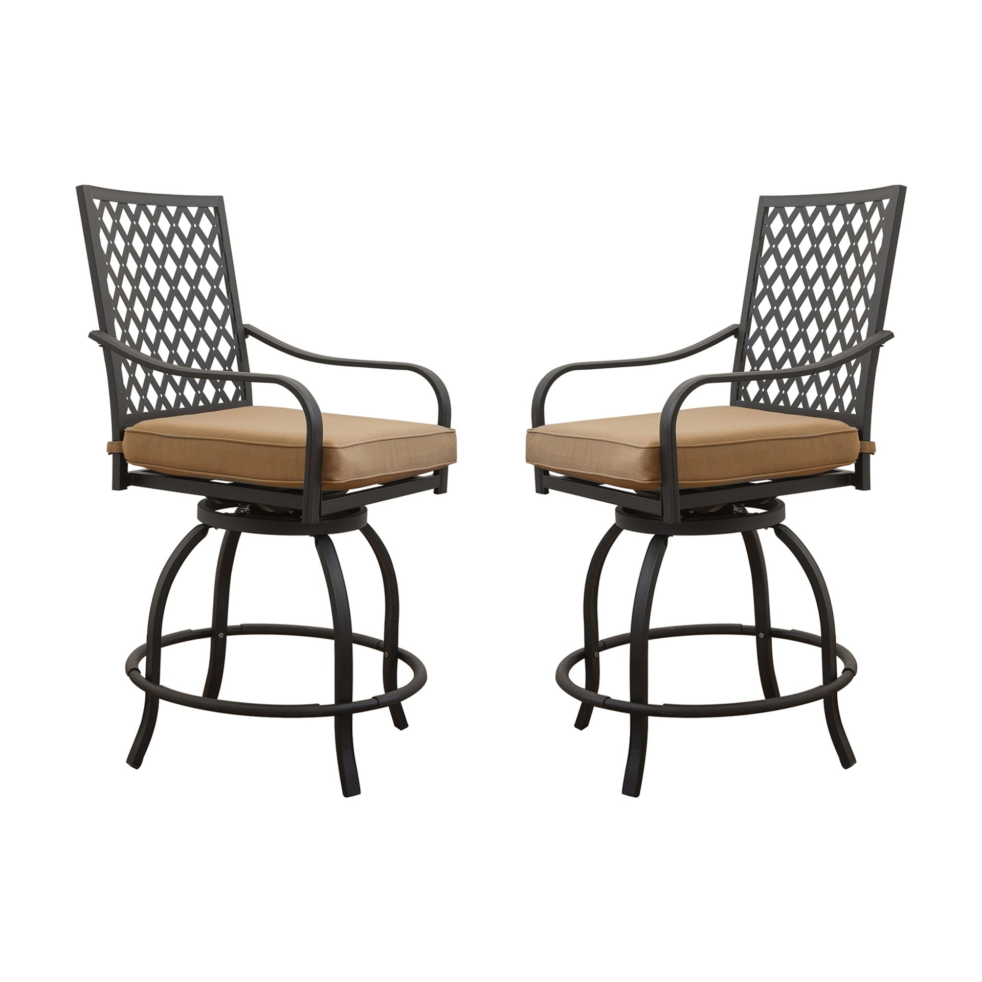 Outdoor Living Swivels Bar Stools, Outdoor Bistro Set for Garden Balcony Backyard Deck, High Bar Chairs with Seat Cushion,Khaki(2 Chairs)