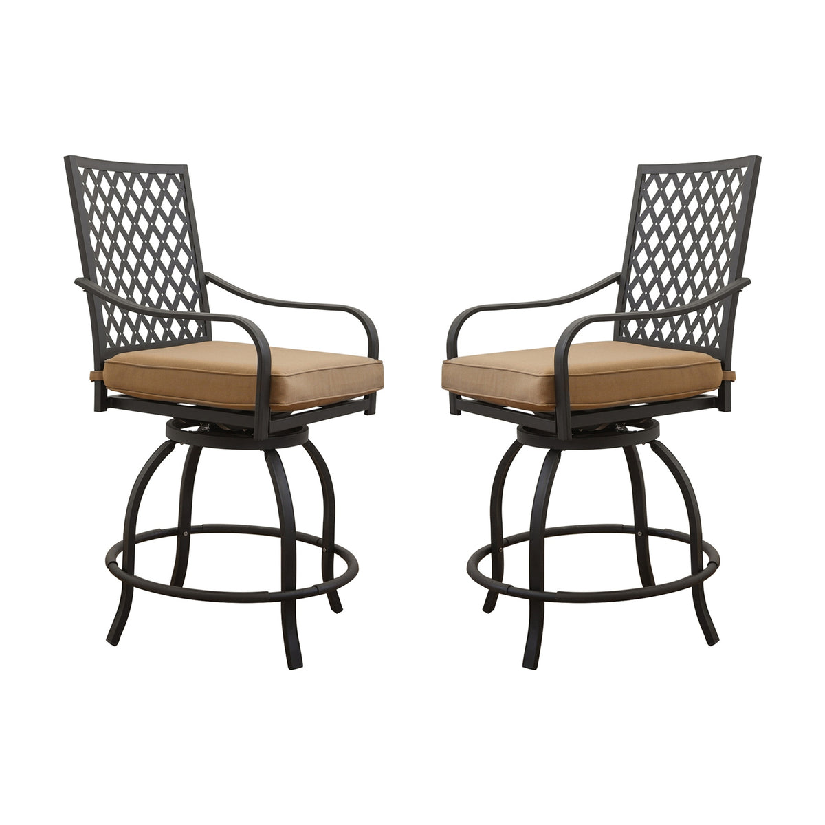 Outdoor Living Swivels Bar Stools, Outdoor Bistro Set for Garden Balcony Backyard Deck, High Bar Chairs with Seat Cushion,Khaki(2 Chairs)