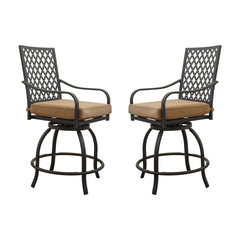 Outdoor Living Swivels Bar Stools, Outdoor Bistro Set for Garden Balcony Backyard Deck, High Bar Chairs with Seat Cushion,Khaki(2 Chairs)