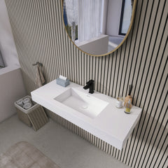 47.2'' Wall-Mount Stone Resin Bathroom Sink Rectangular Vessel Sinks for Bathroom