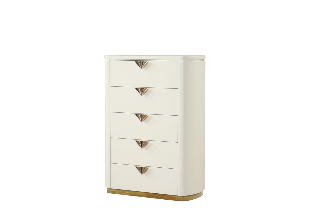 La Pierre Modern Style 5-Drawer Chest Made with Wood, Open Top Mirror and Gold Accents in Beige  same as B009P270816 (CA inventory)