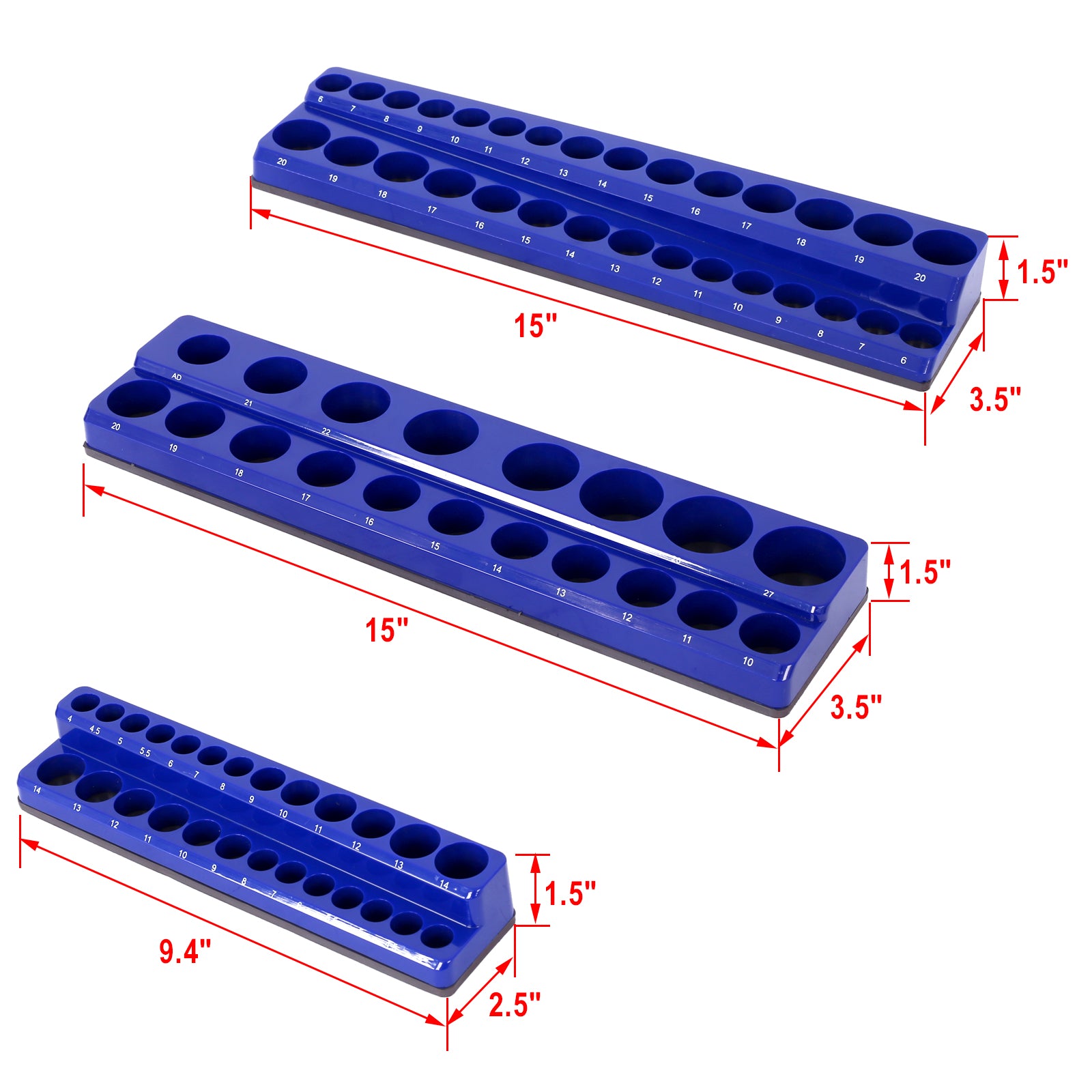 3 Piece metric Magnetic Socket Organizers, Socket Organizers for Toolboxes, Socket Organizer, Magnetic Socket Holder, Black Tool Box Organizer.3set,blue,Metric