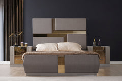 Lorenzo Gold Detailed Tufted Upholstery King Bed made with Wood in Gray (NJ Inventory)