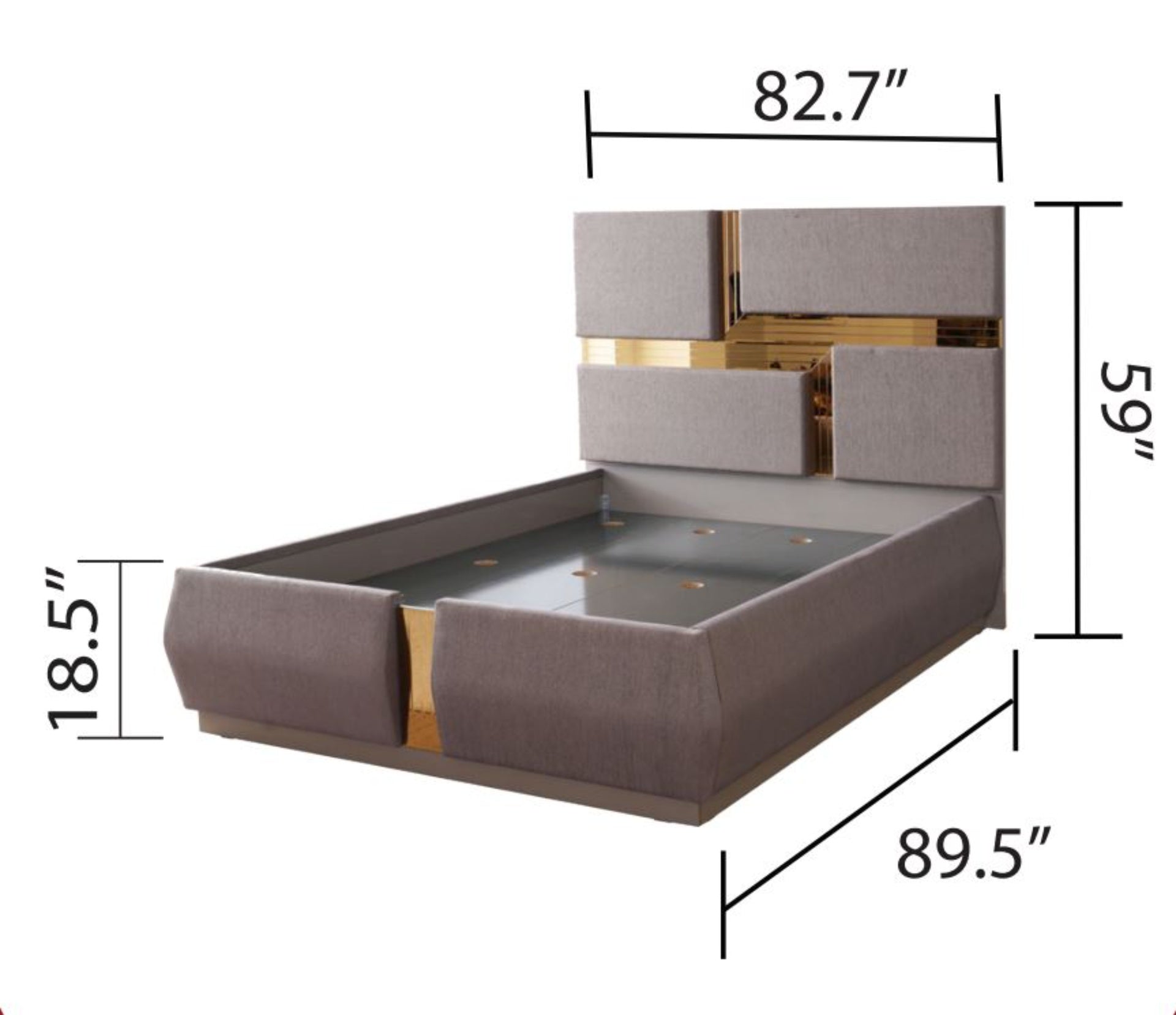 Lorenzo Gold Detailed Tufted Upholstery King Bed made with Wood in Gray (NJ Inventory)