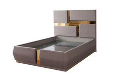 Lorenzo Gold Detailed Tufted Upholstery King Bed made with Wood in Gray (NJ Inventory)