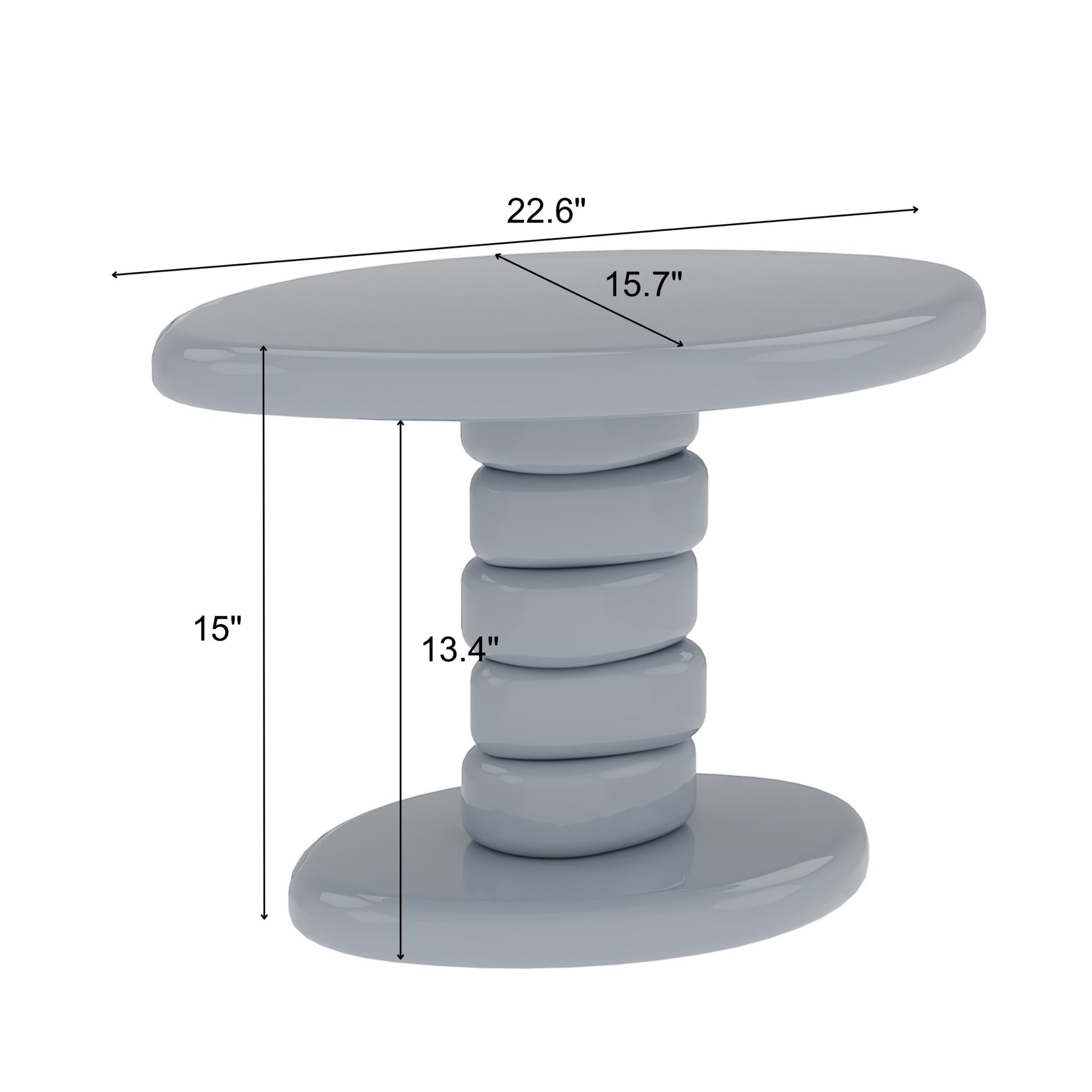 22.6" x 15.7" x 15" Modern Stacked Cobblestone End Table-High Gloss Gray