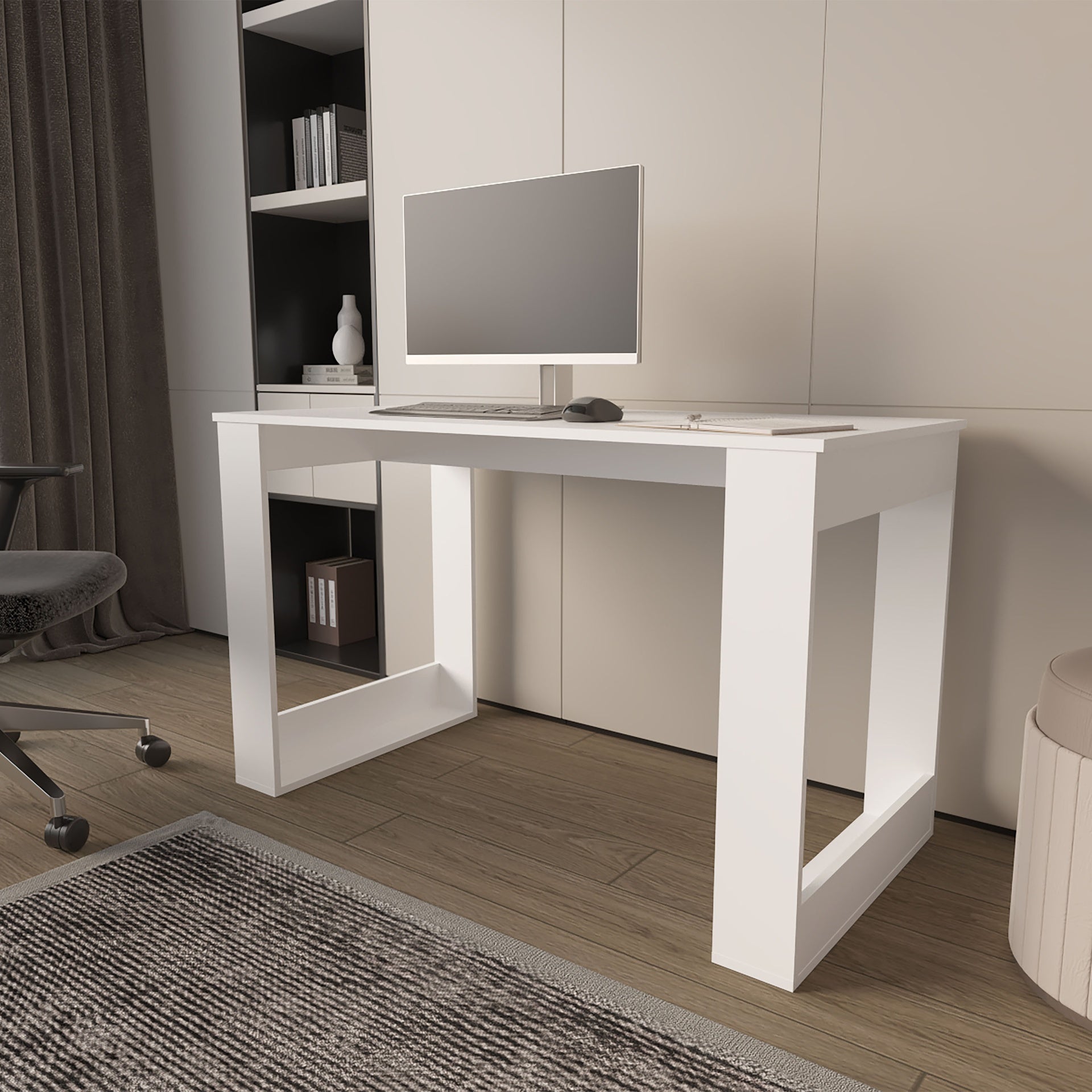 FM FURNITURE Aurora Writing Computer Desk with Ample Work Surface. White