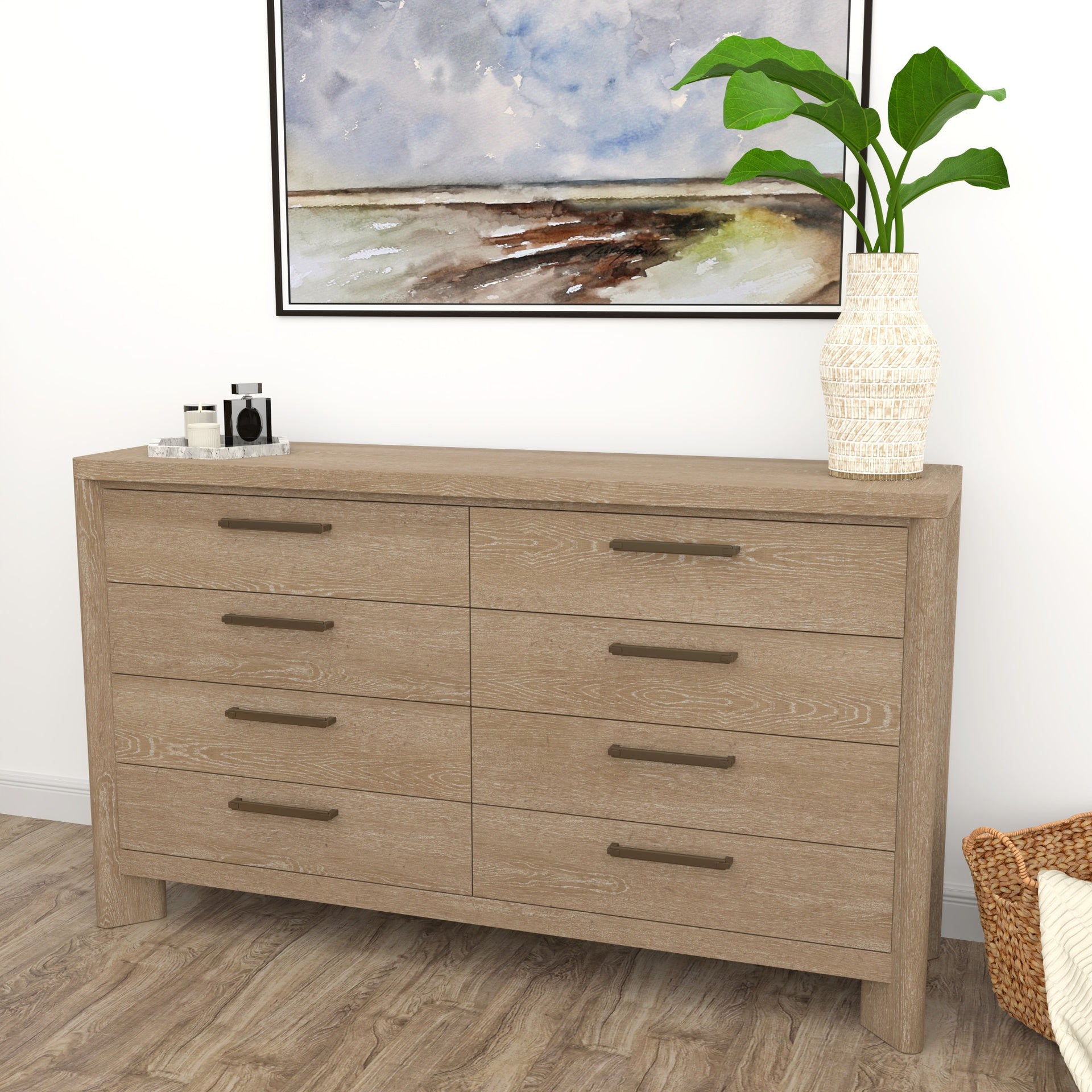Tan 8-Drawer Dresser
