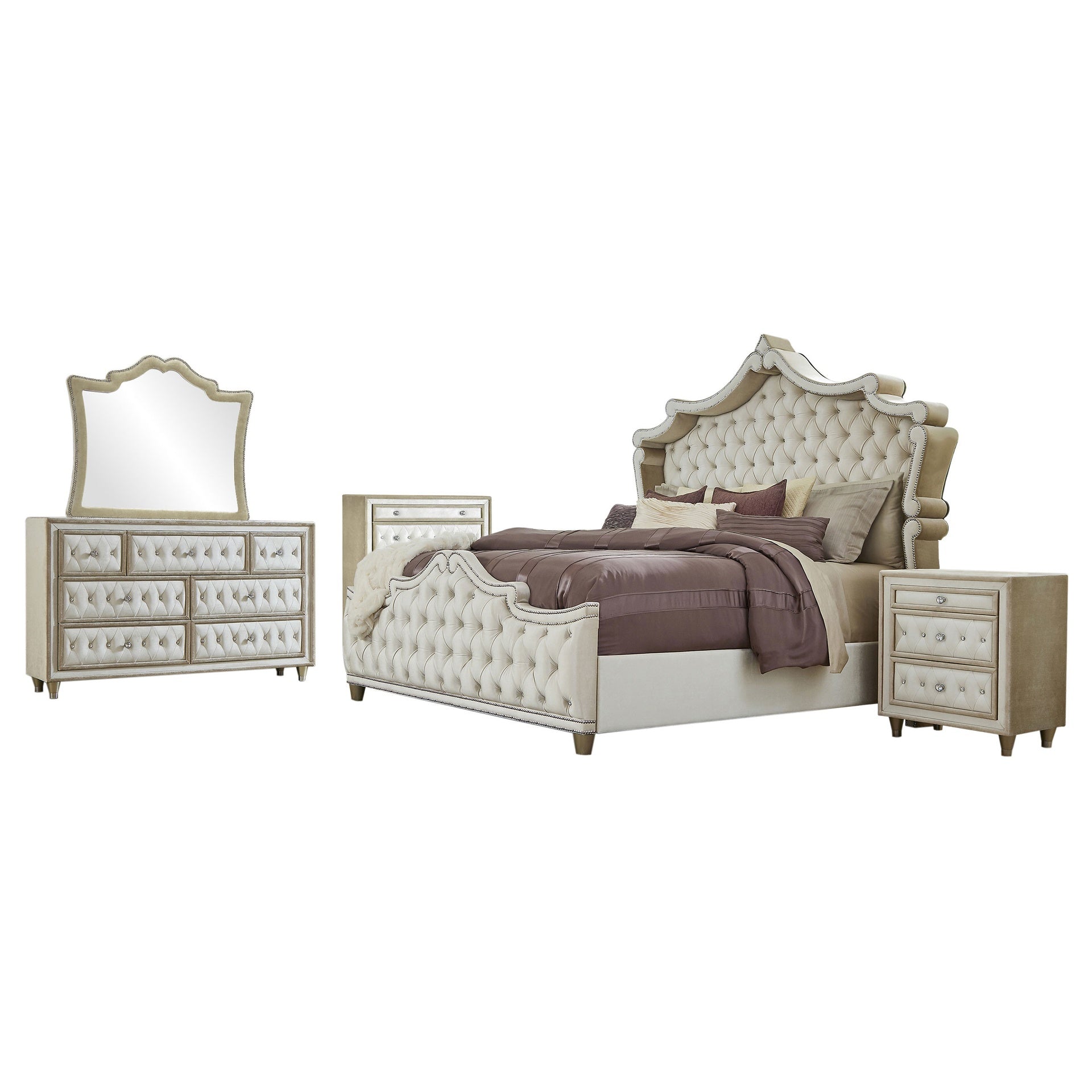 Justine Ivory and Camel 5-piece Upholstered Bedroom Set